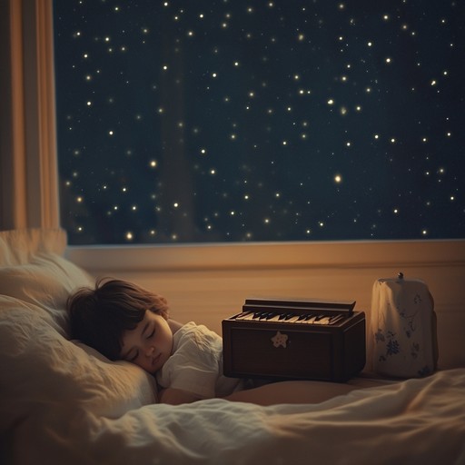 Immerse yourself in a whimsical lullaby featuring twinkling tones designed to calm and soothe. This instrumental track embraces a gentle, yet joyful, ambiance perfect for bedtime storytelling. The melody dances lightly, evoking images of sparkling stars against a midnight sky. Each note is carefully crafted to provide a peaceful and heartwarming experience.