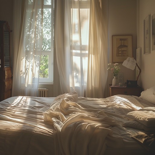 An upbeat and blissful bedroom pop track featuring shimmering guitars, airy synths, and mellow percussion, evoking the feeling of sunlight streaming through windows in a serene, cozy room