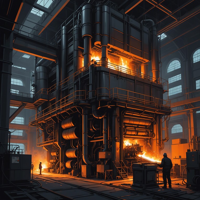 A composition that echoes the intense, raw energy of a foundry, where the ambiance is as fierce as the flames and the beats are crafted like the strongest steel.