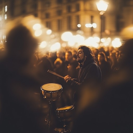 An intense, energetic percussion ensemble combining traditional batucada beats with aggressive industrial elements, representing tumult and rebellious spirit beneath carnival's festive veneer.