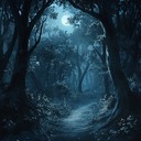 energetic pursuit through dark, dense, enchanting forest paths