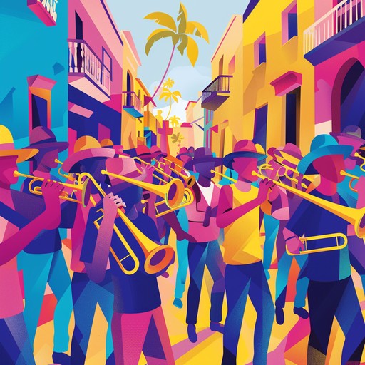 Experience a spirited fusion of traditional rumba rhythms with funky brass twists. This lively track pulses with energy and grooves, ideal for dance scenes and festive moments.