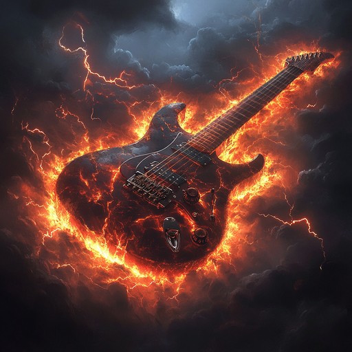 An intense instrumental hard rock piece that combines heavy riffs, rapid fire solos, and pounding drums to create a thrilling auditory experience reminiscent of a sonic thunderstorm.