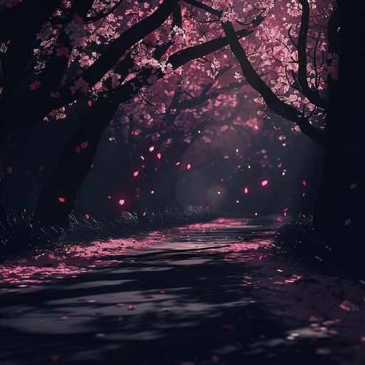 A haunting and evocative piece featuring melancholic piano melodies that paint a picture of a shadowed path lined with cherry blossoms. The music is intertwined with subtle orchestral elements that highlight tension and introspection, perfect for a dramatic and emotionally intense anime scene.