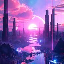 ethereal synths combine with rhythmic beats, futuristic atmosphere