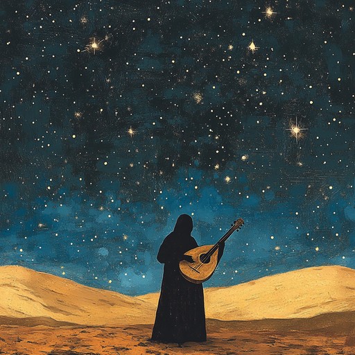 An uplifting instrumental combining traditional middle eastern instruments like the oud with dynamic percussion, delivering an immersive musical experience reminiscent of desert festivities