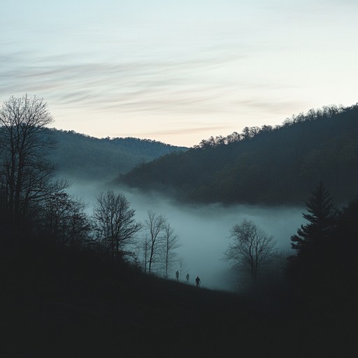 A chilling instrumental story unfolding in the misty appalachian mountains, using traditional instruments and dark harmonies to evoke an eerie, ghostly presence lurking in the shadows.