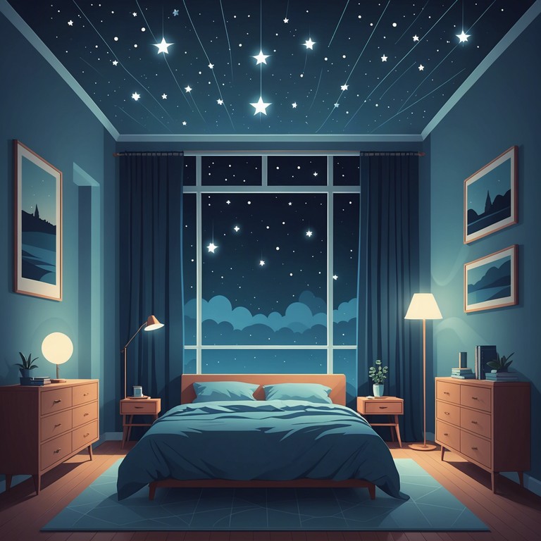 This instrumental piece exudes a calming yet spirited essence, perfect for deep contemplation or serene relaxation in a bedroom setting. The track merges soft musical elements with a touch of euphoria, filling the room like a gentle yet profound dream illuminated by starlight.