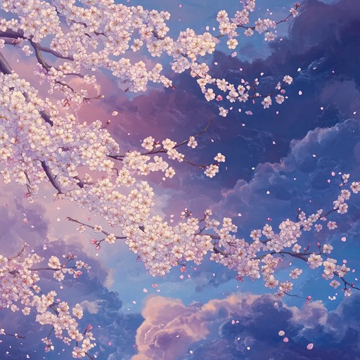 A serene and sophisticated orchestral piece inspired by anime, combining traditional japanese instruments with modern symphonic elements to evoke floating cherry blossoms in an evening breeze. The delicate interplay between the shakuhachi and the string section paints a vivid picture of ephemeral beauty and poignant nostalgia