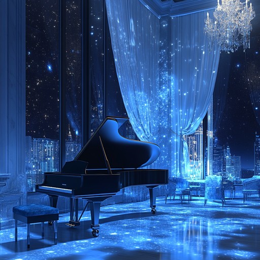 Imagine a sultry, late night cocktail lounge on a starry night, where soft, ethereal melodies float effortlessly through the air. Velvety smooth piano lines weave with lush, ambient textures and shimmering synth pads, creating an enchanting soundscape. This composition evokes a sense of mystique and intimacy, perfect for reflecting on the mysteries of the universe with a glass of aged whiskey in hand, surrounded by an aura of timeless elegance.