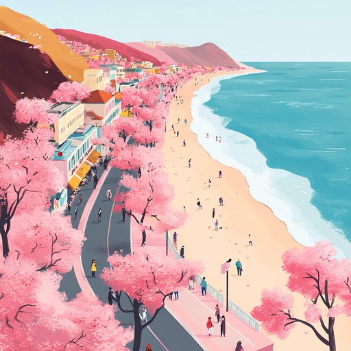 A lively and cheerful j pop piece that mirrors the joy and beauty of cherry blossoms blooming in summer, filled with bright synths and catchy rhythms for an uplifting experience.