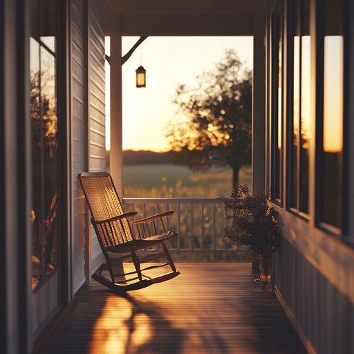 A nostalgic instrumental track with gentle piano notes, reflecting the serene and contemplative evening on a porch, reminiscent of the 1950s era, perfect for inducing peaceful and reflective moods.