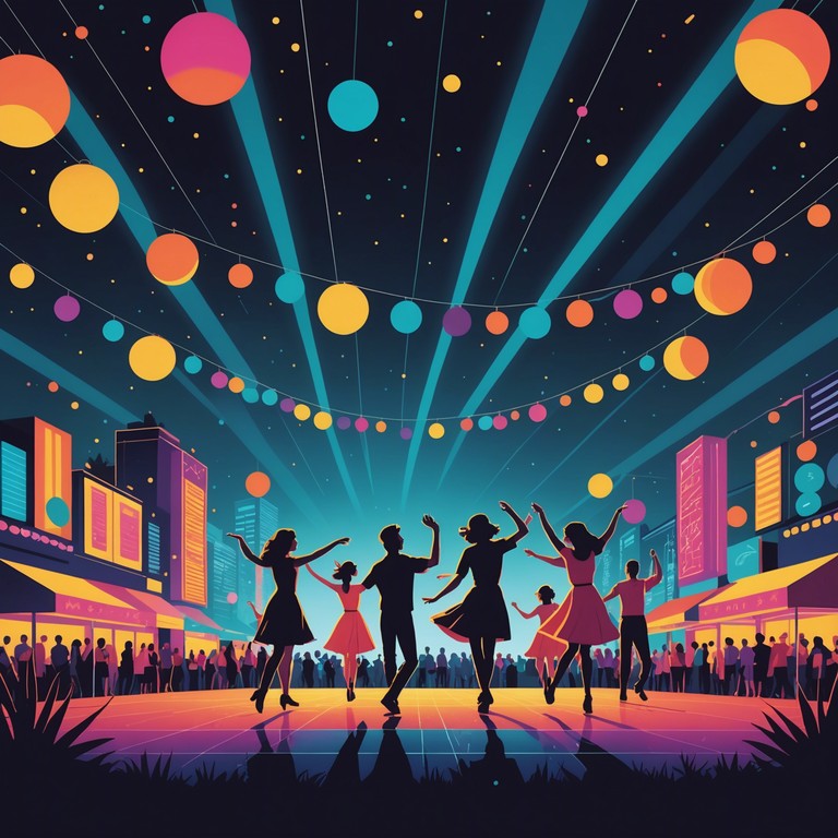 This composition embodies the vibrant life of a tropical festival, with dynamic cumbia rhythms that swiftly uplift the mood and call for celebration. The music swirls with festive energy, encapsulating the spirit of a summer night dance under twinkling lights.