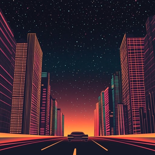 An instrumental track blending 1980s synthwave vibes with modern production, featuring lush synthesizers, driving basslines, and ambient soundscapes that evoke memories of neon lit cityscapes and starry nights.