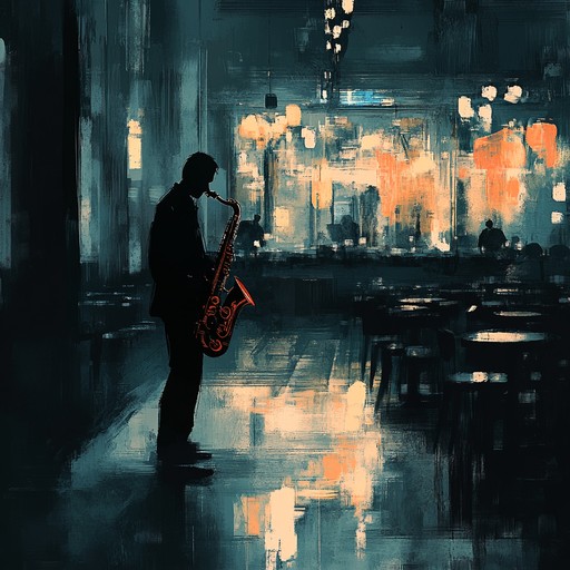 A reflective saxophone dances through evocative jazz scenery, painting a melancholic portrait of midnight musings. The gentle piano harmonies and steady double bass provide a somber backdrop, while the delicate brushwork on drums weaves a subtle, dreamy texture, capturing moments of introspection and lost memories.