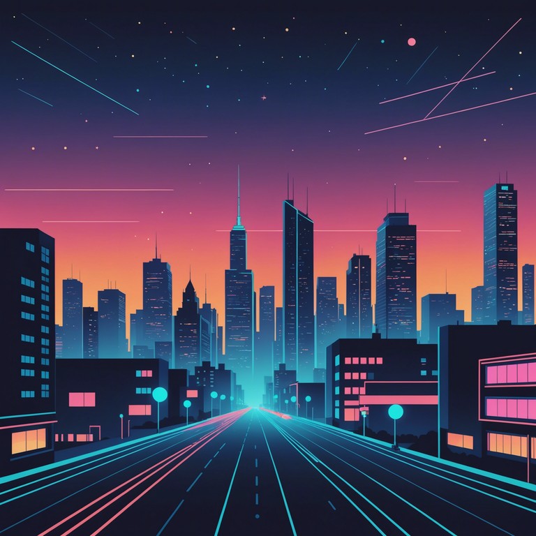 As the city's neon lights flicker against the dark sky, a soulful tune played on a synthesizer captures the melancholy and serenity of the quiet cyber night, offering a reflective and soothing ambience.