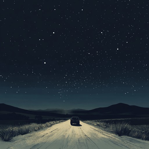 A nostalgic journey under a moonlit sky, featuring the electrifying blend of bluesy guitars and rock energy, evoking feelings of freedom and longing while driving down the timeless southern roads.