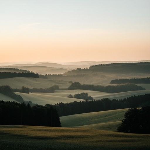 An instrumental smooth schlager melody that gently paints the picture of the tranquil german countryside at twilight, with soft piano tones bringing warmth and nostalgia, creating a soothing and reflective atmosphere.