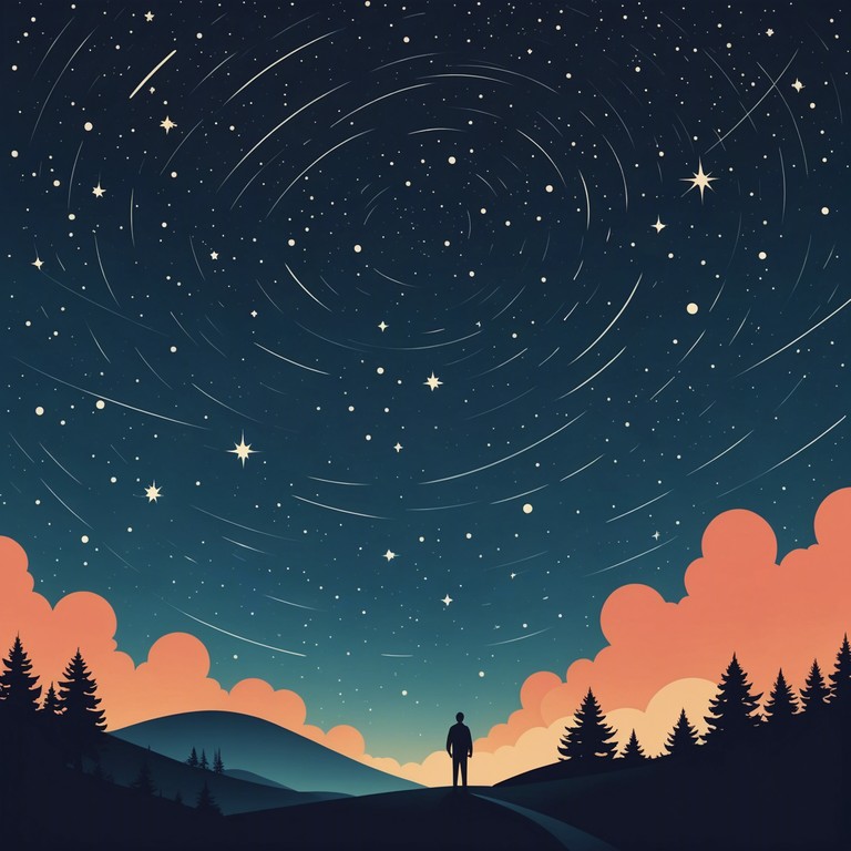 The track encapsulates a journey through the cosmos above, gently weaving dreamlike synth patterns below a starlit sky. Rich layers of sound create a floating sensation as twinkling synth leads mimic the stars. This otherworldly landscape comes alive through deep, reverberating chord progressions and light rhythmic touches that seem to glide on the edge of sleep, turning night into a playful ground for the imagination.