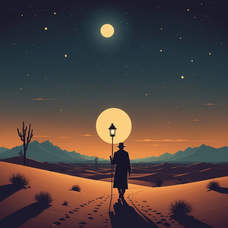 In this track, the haunting resonance of the middle eastern oud creates a soundscape that encapsulates the barren, eerie essence of a moonlit desert. Subtle percussive elements add to the suspense, evoking the sensation of unseen movements in the dark, making this a perfect piece for cinematic use in thriller or mystery scenes. The music gradually builds in intensity, as if tracing the steps of a lurking figure through shifts in shadows.