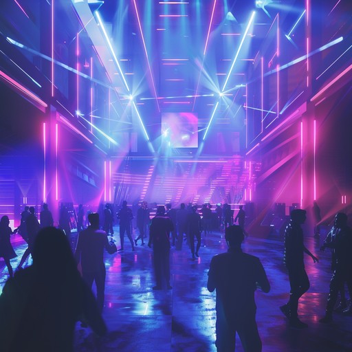 A vibrant surge of energy through pulsing, driving techno beats. Synthesizers create an atmosphere of joyous euphoria, capturing the essence of a high energy nightclub experience.