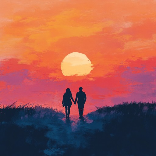 A vibrant and romantic instrumental piece evoking the serene glow of a sunset walk with a loved one. The composition gently unfolds with melodic phrases, creating a lush atmosphere of love and warmth. Ideal for capturing the beauty of intimate moments.