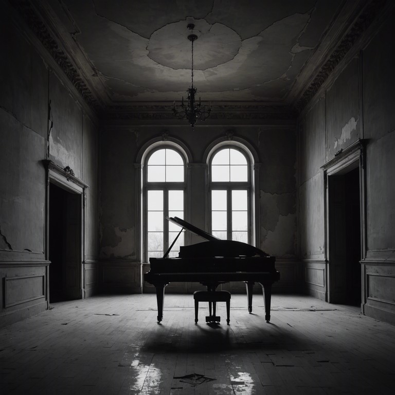 In the empty corners of a once opulent mansion, each stroke of the piano keys sends whispers bouncing off the walls, telling stories of days filled with laughter and nights filled with whispers, now only memories fading into silence.