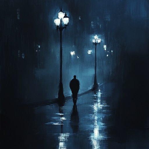 An instrumental hip hop track featuring a slow, sorrowful beat with ambient sounds of the city at night, blending soft piano melodies with deep bass to evoke feelings of loneliness and reflection.