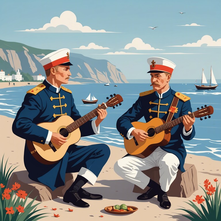 Imagine the spirited jig of russian sailors, their camaraderie echoing through the rhythmic strumming of a balalaika, as they celebrate their naval heritage with music that carries the essence of the vast oceans and their seafaring joy.