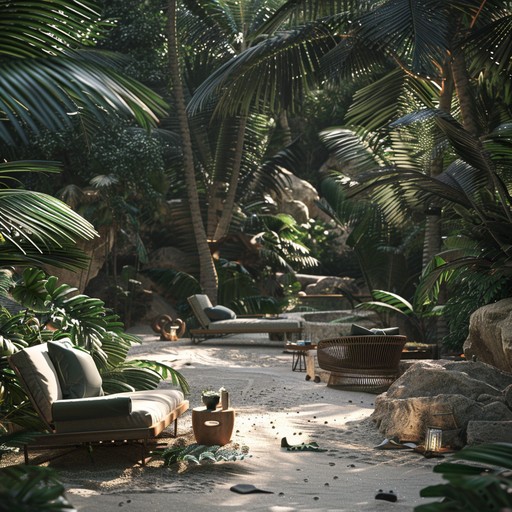 Experience a rhythmic blend of tropical jungle sounds with wild, dynamic beats creating an immersive and danceable atmosphere. Bongos and vibrant soundscapes transport you to a lively jungle beach party.