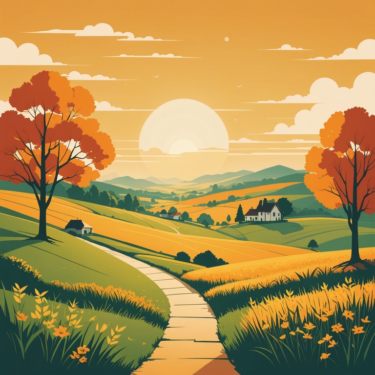 This composition paints an auditory picture of a bright, sunny day in the countryside. Featuring lively banjo plucks interwoven with light hearted melodies, it invokes a sense of optimism and cheerfulness. The piece progresses with an uplifting tempo, perfect for conjuring images of clear blue skies and carefree days outdoors.