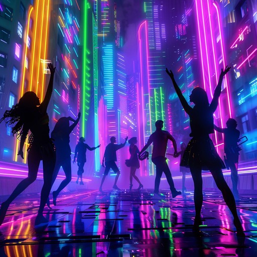 This upbeat new wave track features an energetic beat paired with catchy synth driven melodic hooks that transport listeners to a vibrant neon lit cityscape. The dynamic rhythm and pulsating bass lines create an atmosphere of excitement and movement, while shimmering synths provide a timeless, retro modern feel.