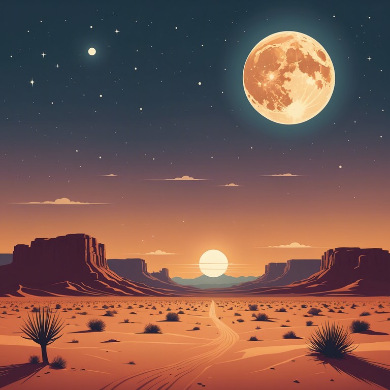 In the vast and silent expanse of the desert, as the night deepens, eerie and subtle sounds blend with the wind, creating a hauntingly beautiful melody. This piece captures the essence of mystery and solitude under a moonlit desert sky, inviting listeners into a world of intrigue and timeless wonder.