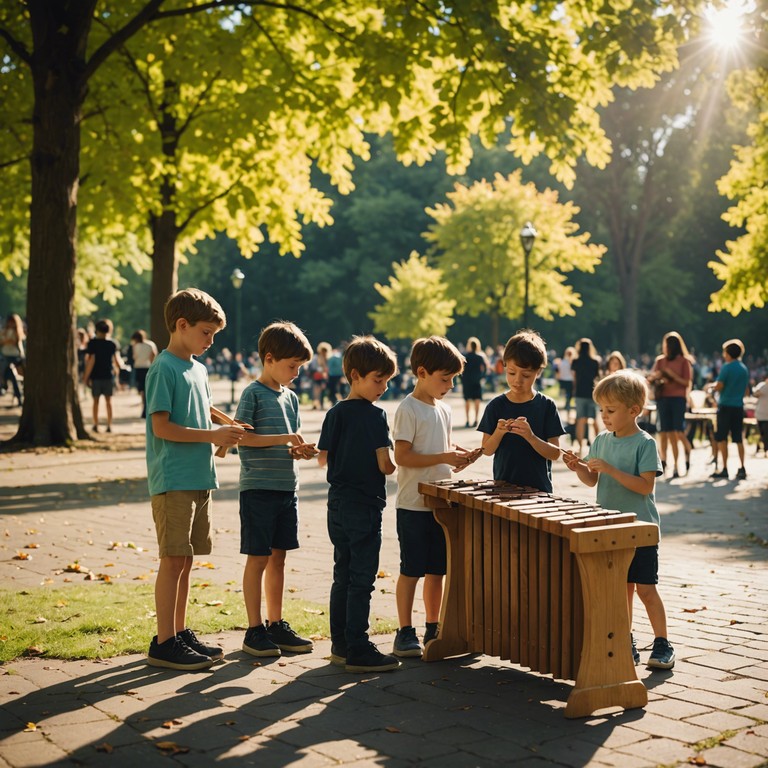 Imagine a vibrant playground filled with the melodious sounds of children playing, where each note from the xylophone adds a sprinkle of magic to their energetic activities, creating a soundtrack that's as spirited as the children themselves.