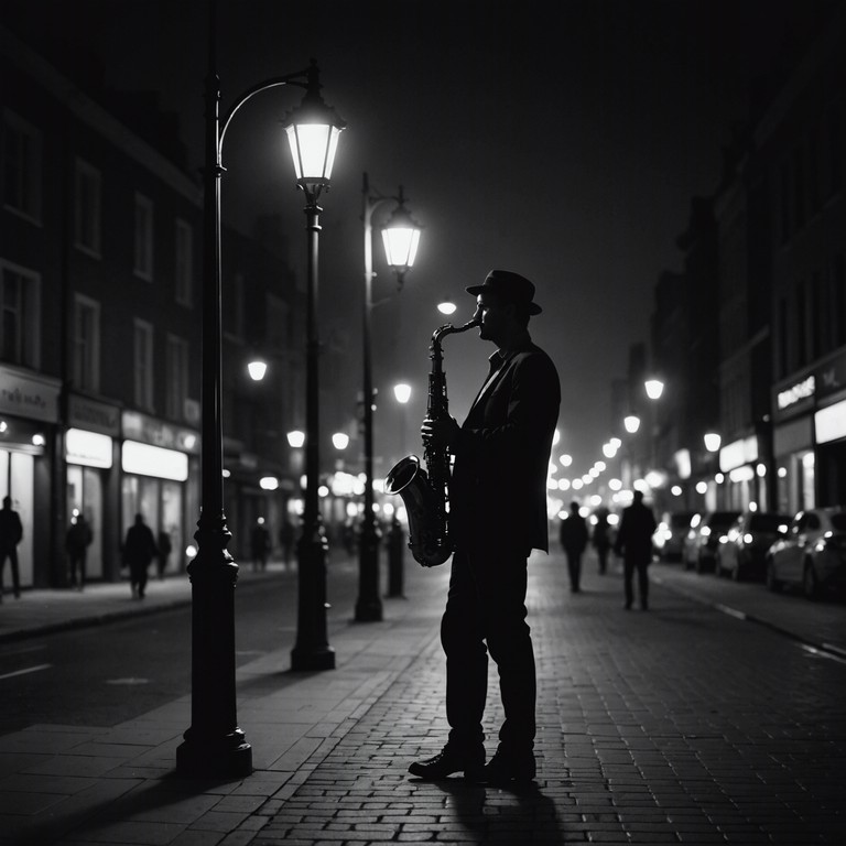 A beautifully melancholic jazz piece that transports the listener to a serene, contemplative evening. Imagine a soft saxophone melody echoing through the quiet streets of a sleeping city, invoking a sense of longing and reflective solitude.