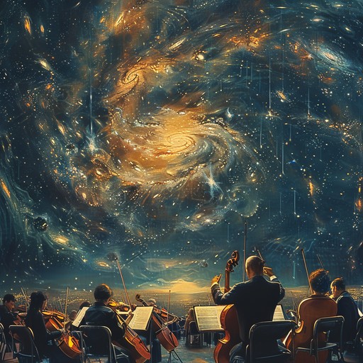 An otherworldly experience begins as the majestic orchestra transports listeners to celestial realms filled with shimmering starlight and ethereal mysteries. The symphony of strings, brass, and woodwinds create an expansive soundscape that feels both ancient and futuristic. Epic crescendos and delicate passages guide an emotional journey through the cosmos, awakening a sense of wonder and awe