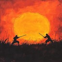 epic showdown under a crimson sky