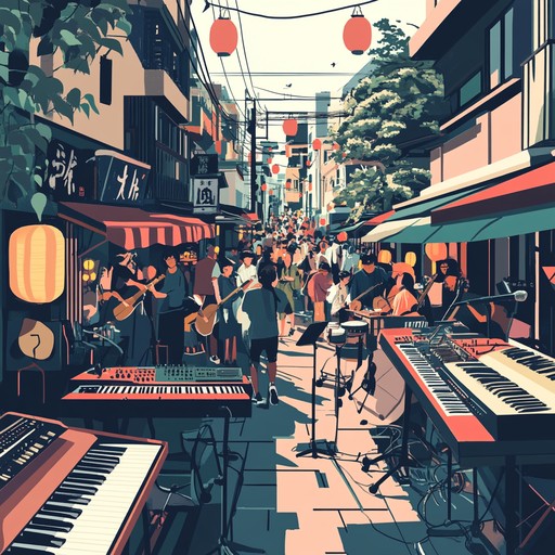 An uplifting instrumental track that fuses traditional japanese shamisen and koto with modern electronic beats and synths, creating a cheerful and innovative soundscape that captures the essence of a sunny day in tokyo.