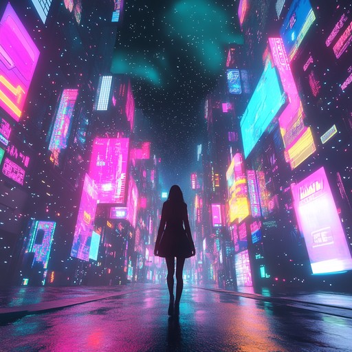 An instrumental track blending lo fi hip hop beats with futuristic synths, creating a relaxing and nostalgic atmosphere that evokes late night city walks under neon lights.