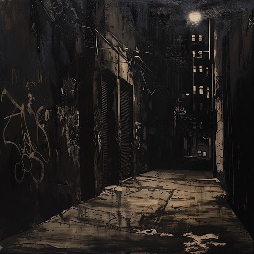 A menacing track featuring deep, ominous beats, dark synths, and unsettling soundscapes reminiscent of a deserted, nighttime alleyway. The rhythm builds up tension, evoking a sense of lurking danger and suspense.