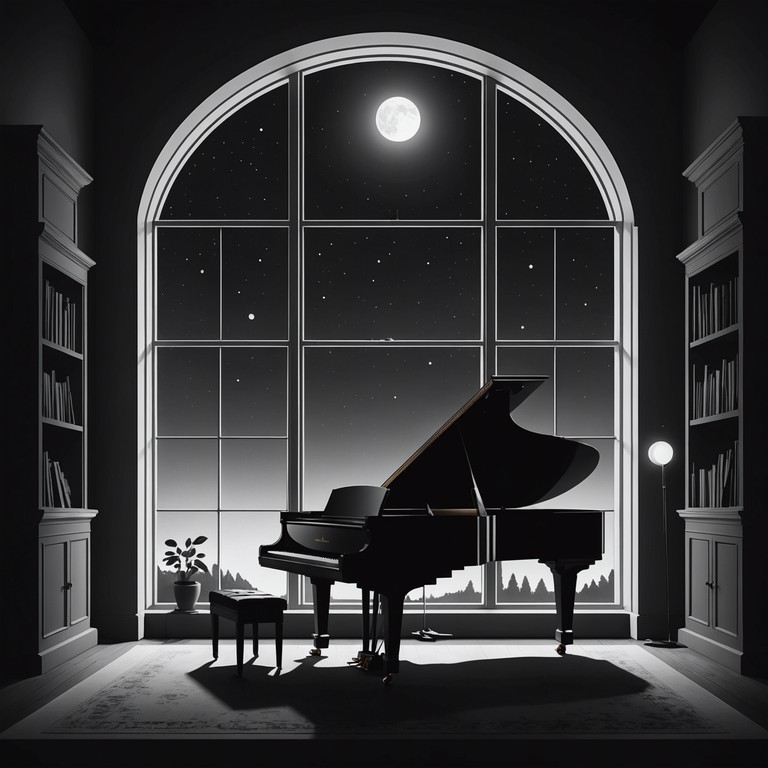 An atmospheric track designed to evoke feelings of walking in unknown territories during a ghostly moonlit night, where every sound echoes mystery and every shadow might hide secrets. Minimalistic piano notes rise and fall with the phases of the moon, deepening the sense of suspense.