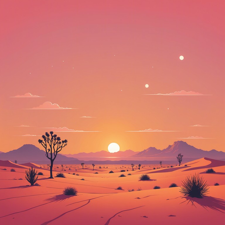 This track encapsulates the serene tranquility of a desert at sunrise with gentle flutes playing over soft, rhythmic percussion. The melody is soothing with a slow tempo that evokes feelings of peace and solitude. The backdrop is filled with ambient sounds mirroring the quiet of vast sandscapes