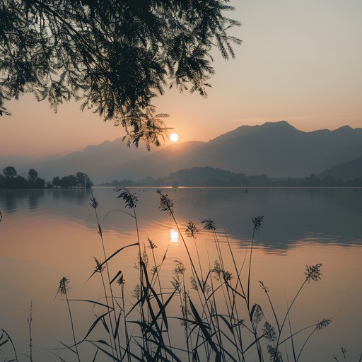 Softly strummed acoustic guitar and gentle melodies create a serene and calming atmosphere, perfect for a relaxing evening by a tranquil lakeside. The music brings a sense of peace and inner reflection, ideal for mindfulness and meditation.