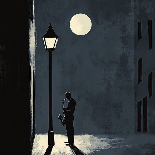 A yearning jazz melody that evokes solitude and nostalgia, carried by a wistful saxophone and gentle piano, drifting through empty city streets under the moonlight