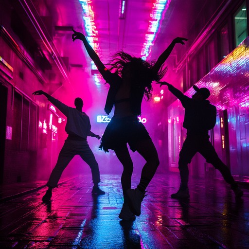 An energetic dance track featuring driving synth melodies and deep bass, creating a vibrant and rebellious urban vibe perfect for nightlife scenes.