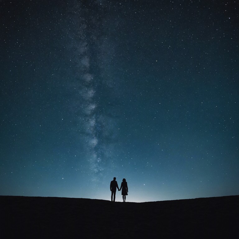 A sophisticated composition featuring a tender piano melody that weaves through a tapestry of soft, velvety sounds, encapsulating the essence of a serene night under a starlit sky. The piece gradually builds emotional depth, inviting the listener into a world of intimate reflection and romantic sentiment