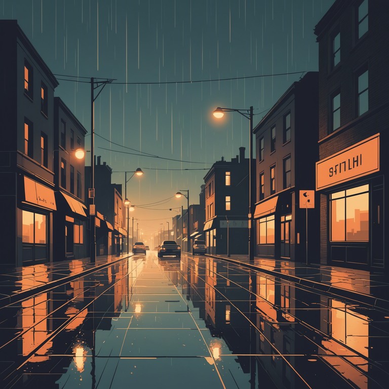 This track features a deeply reflective and slightly somber mood, characterized by its slow tempo and lush, emotional melodies that invite the listener into a serene, introspective state. The music captures the essence of a gentle rainfall on quiet city streets, enveloping the environment in a blanket of peaceful solitude that resonates with the heartstrings.