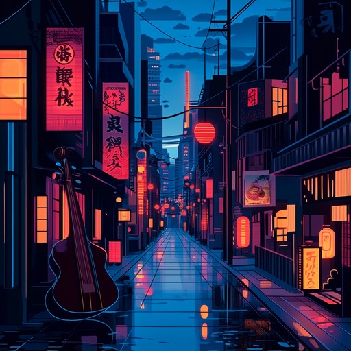 An exhilarating instrumental track that blends modern synth pop with traditional japanese instruments like the shamisen and taiko drums. The song features energetic electronic beats, vibrant synth melodies, and percussive rhythms that transport listeners to a neon lit night in tokyo's bustling streets.