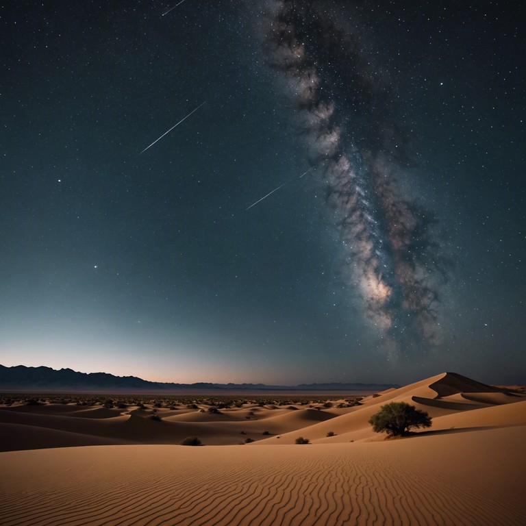 This piece captures an imaginative journey through a mystical desert landscape at dusk. The music combines ethereal textures with the haunting sound of a solo duduk, evoking the vast, ancient expanses of shifting sands under a twilight sky. The composition melds a profound sense of solitude with the timeless spirit of the desert, offering a captivating auditory exploration of space and mysticism.