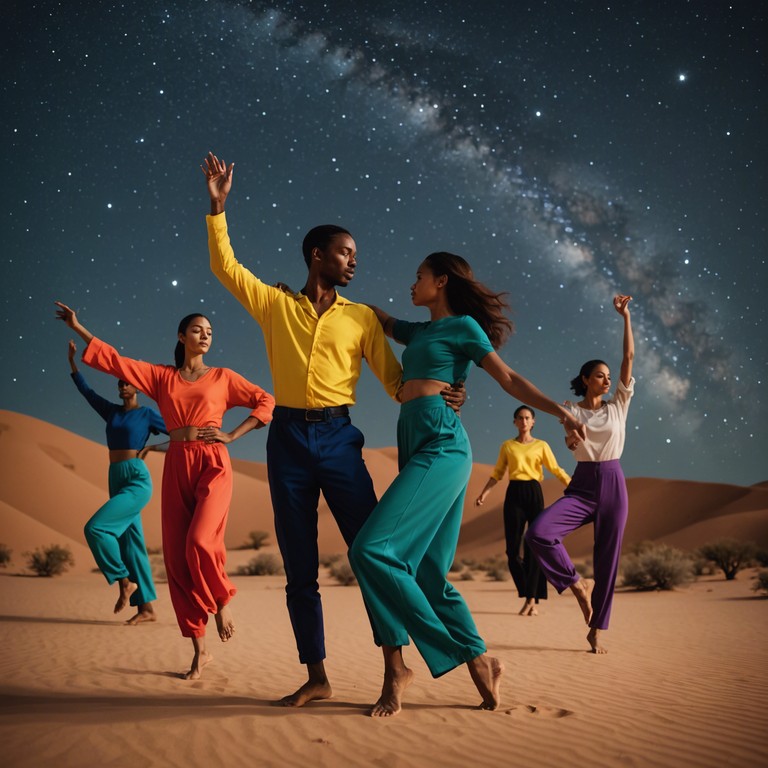 Imagine the scene of a spirited desert dance illuminated by the moon and adorned by the laughter of the night; a true musical expression of joy and cultural celebration through the enchanting sound of the oud.